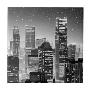 Carreau Manhattan Under the Stars en Ceram noir et blanc