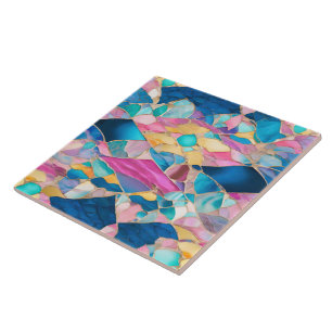 Carreau "Manilva" Sable rose Bleu Vagues fracturées