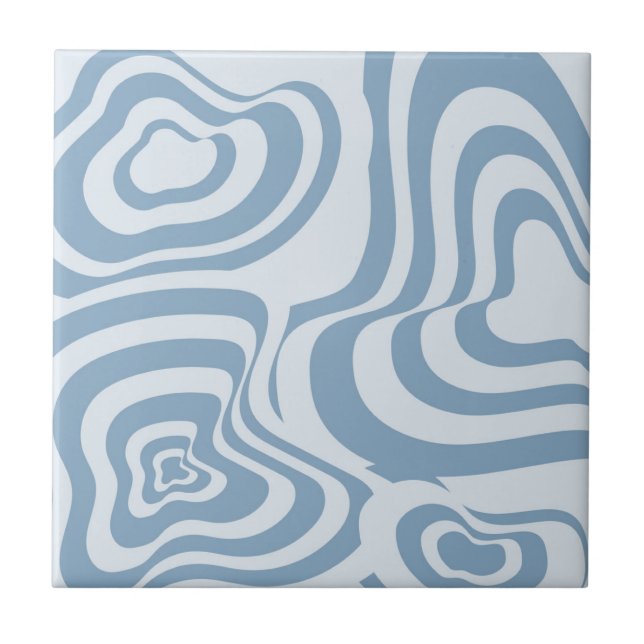 Carreau Marbre Abstrait Wavy Stripe Bleu Rétro Bold Modern (Devant)