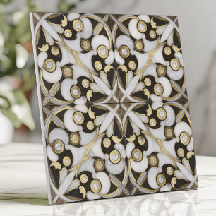 Carreau Marbre Arabesque Blanc et Or Luxueux