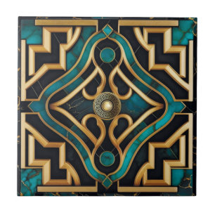 Carreau Marbre Art Déco Mer grecque Vert Or Mandala
