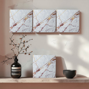 Carreau Marbre blanc à veines bronze ID1182b