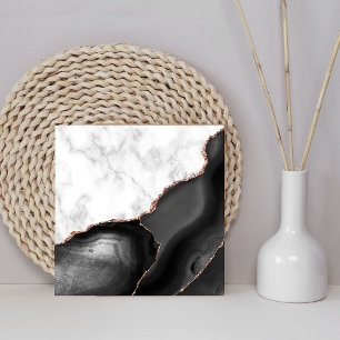 Carreau Marbre blanc Agate noire Paillettes d'or rose