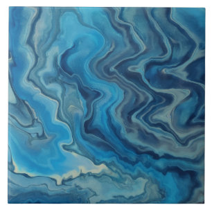 Carreau Marbre blanc cyan bleu Acrylique Abstraction