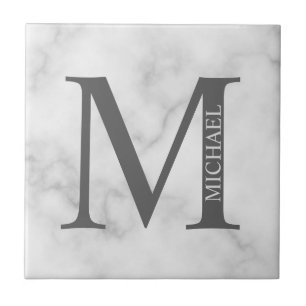 Carreau Marbre blanc Monogramme personnalisé et nom