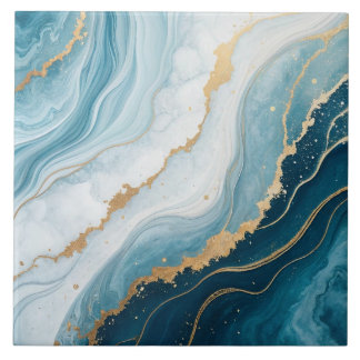 Carreau Marbre céleste - Bleu, Blanc & Or Luxe