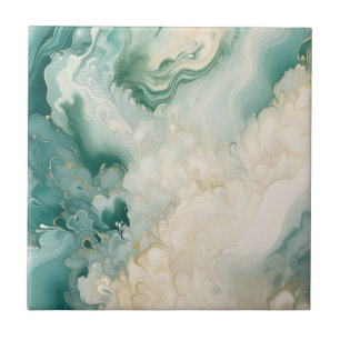 Carreau Marbre d'aquarelle Abstrait vert et or Faux