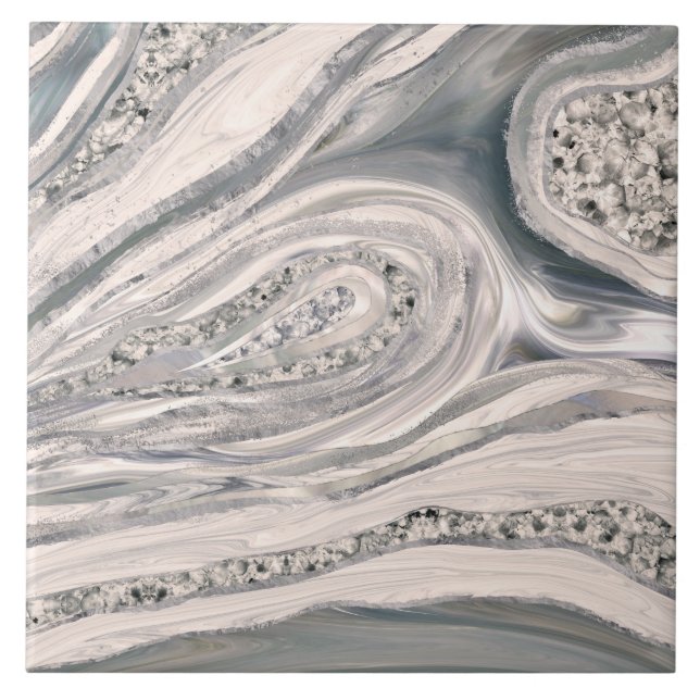 Carreau Marbre et cristal liquides gris - perle et argent (Devant)