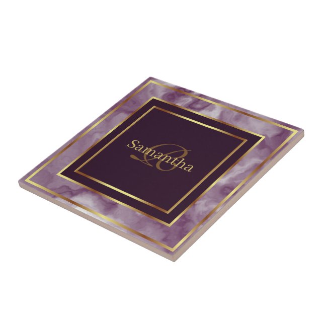 Carreau Marbre Géométrique Bourgogne Violet Et Or (Côté)