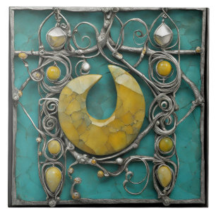 Carreau Marbre Jaune Métal Art Sculpté