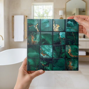 Carreau Marbre Mix 4x4 Carrés Vert Émeraude ID1186b