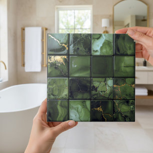 Carreau Marbre Mix 4x4 Carrés Vert Olive ID1186a