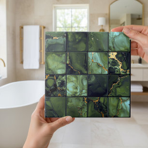 Carreau Marbre Mix 4x4 Carrés Vert Olive ID1186c