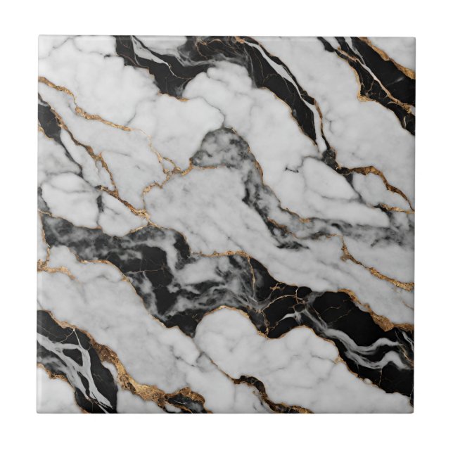 Carreau Marbre moderne Gold Black White Faux (Devant)