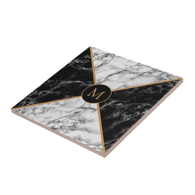 Carreau Marbre noir & blanc - Personnalisable - Unique (Côté)