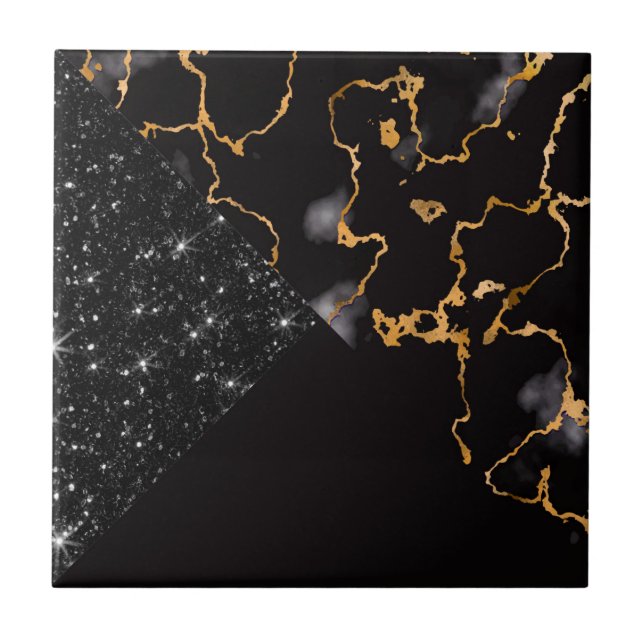 Carreau Marbre noir et Parties scintillant (Devant)