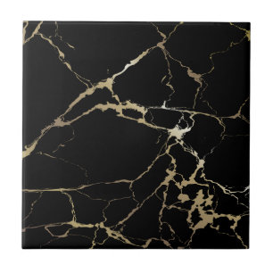 Carreau Marbre Noir Luxueux avec Kintsugi Doré Lourds Cra