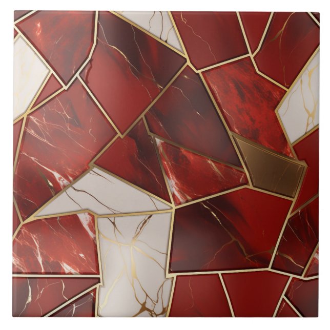 Carreau Marbre rouge et or, Motif de cuisine cristalline (Devant)