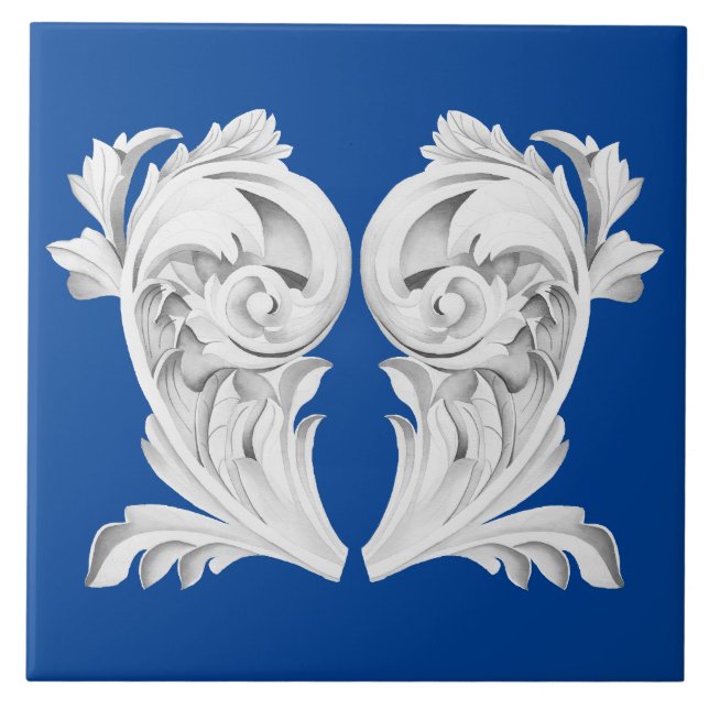 Carreau Marbre Tendrils sur Carrelage bleu céramique (Devant)