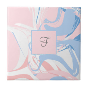 Carreau Marbre tourbillonnant abstrait rose blanc bleu Mon