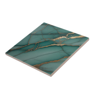 Carreau Marbre Vert Émeraude et Veine Dorée Accent Luxe