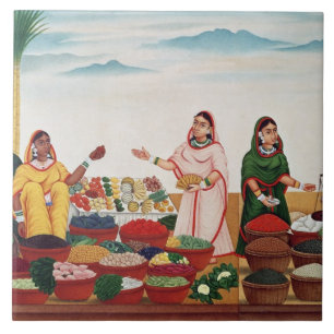 Carreau Marché de légume et d'épice chez Benares, c.1840