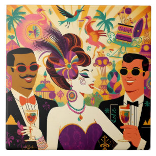 Carreau Mardi Gras Cocktail Party du milieu du siècle