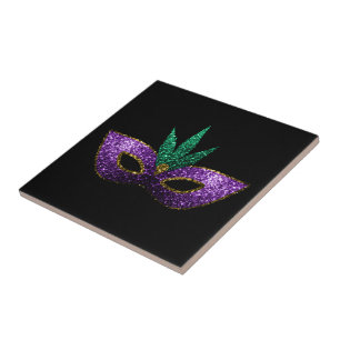 Carreau Mardi Gras Masque violet vert or étincelles noir