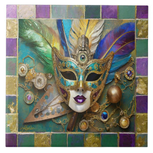 Carreau Mardi Gras Troisième Oeil Gold Céramique Masque