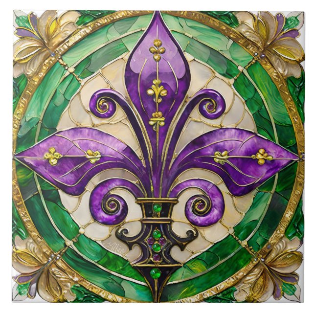Carreau Mardi Gras Vitrail Fleur de lis (Devant)