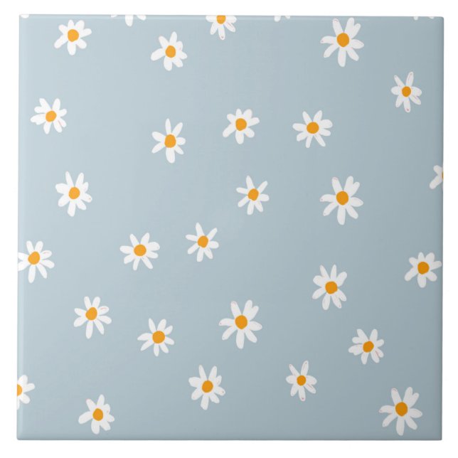 Carreau Marguerite jaune et blanche sur bleu pastel (Devant)