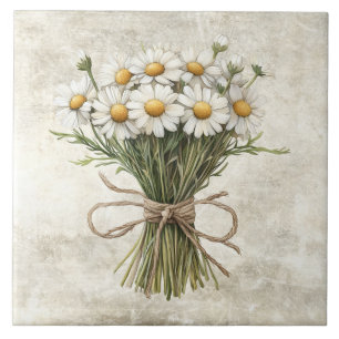 Carreau Marguerites aquarelles rustiques avec motif de fic