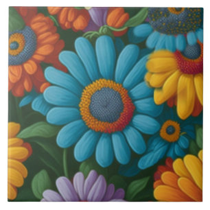 Carreau Marguerites colorées de style les années 70 rétro