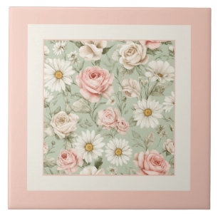 Carreau Marguerites Roses Florales Aquarelle Rose
