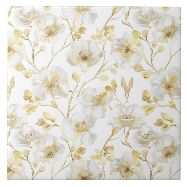 Carreau Mariage Chic Fleurs Blanches et Or (Devant)