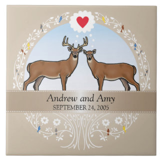 Carreau Mariage personnalisé Date Anniversaire, Buck & Doe