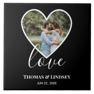 Carreau Mariage Photo Black Heart Frame Moderne Calligraph