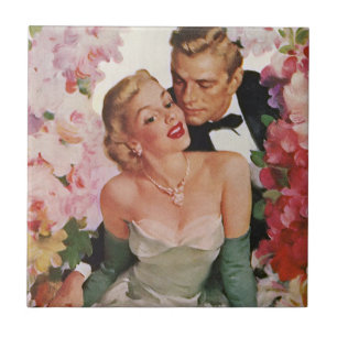 Carreau Mariage Vintage, Jeunes Mariés et Mariée Rétro