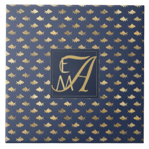 Carreau Mariés Navy Bleu Or Monogramme Décoration Maison N
