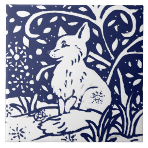 Carreau Marine Bleu Blanc Hiver Renard Forêt Bois Trivet 