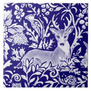 Carreau Marine Bleu Bois MURAL Cerf animal en haut à gauch
