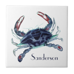 Carreau Marine bleu crabe nautique côtier