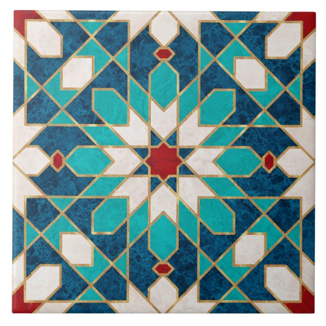 Carreau Marine Bleu Turquoise Blanc Marbre Rouge Marbre Ma (Devant)