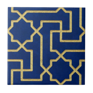 Carreau Marine Blue & Faux Gold Motif de mosaïque marocain