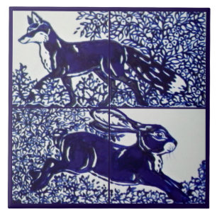 Carreau Marine Blue Fox Rabbit Bois Forêt Floral Céramique