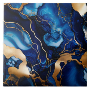 Carreau Marine Blue Gold Marble Alcool Encre Abstraite