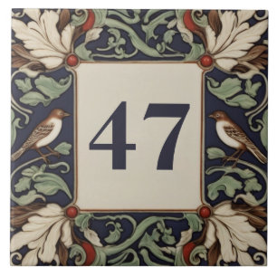 Carreau Marine Green Bird House Numéro Plaque