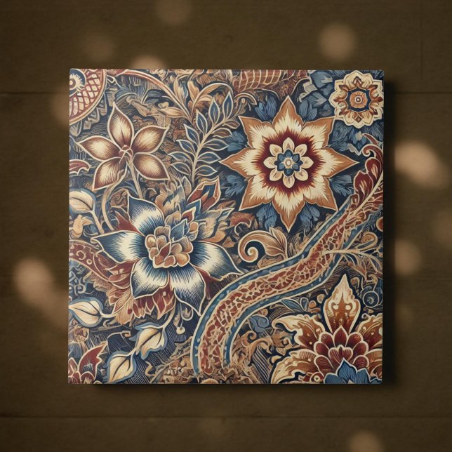 Carreau Marine Terracotta Batik Boho Aquarelle Floral (Créateur téléchargé)