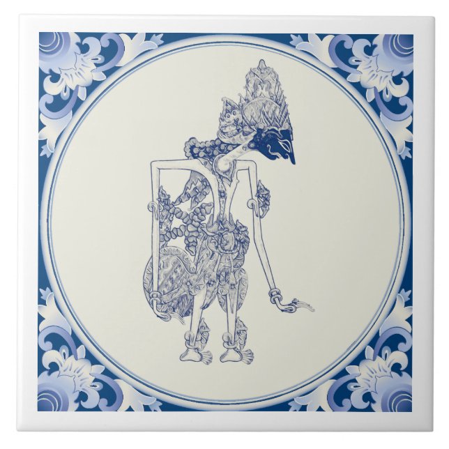 Carreau Marionnette hollandaise-indonésienne Delft Blauw V (Devant)