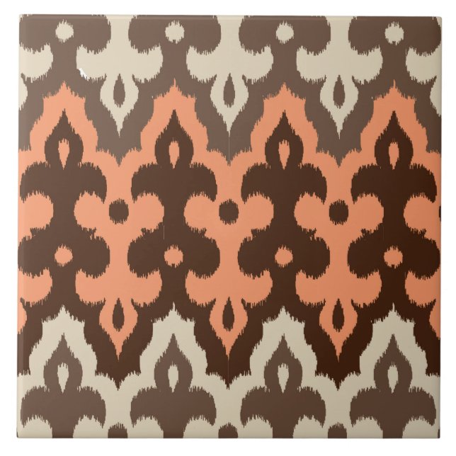 Carreau Maroc Ikat Damask, Brown, Taupe & Coral (Devant)